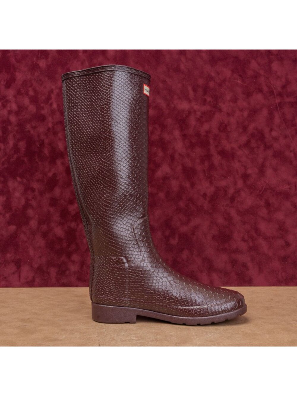 Hunter Women Scale Texture Farm Barn Maroon Wellies Rain Rubber Boots 9US EUR40 - Picture 9 of 9
